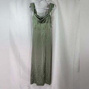 After Six Joelle A-Line Satin Maxi Dress W/Convertible Straps Sage 0R